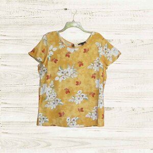 Como Black womens top size XL cap short sleeves yellow with white floral